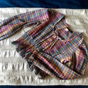 VINTAGE ⚡️ Boho Plaid Prairie Top